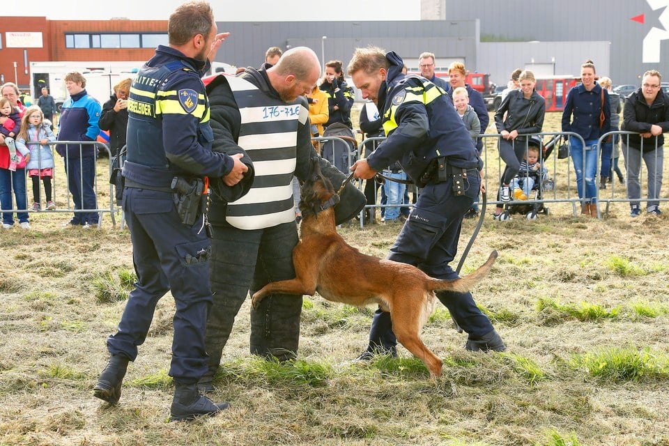 Demonstratie met behulp van een politiehond.