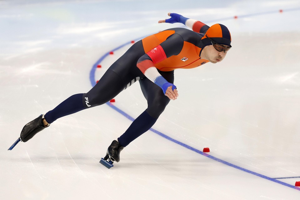 Kai Verbij in actie op de 500 meter in Peking. De dubbele afstand is zijn specialiteit.