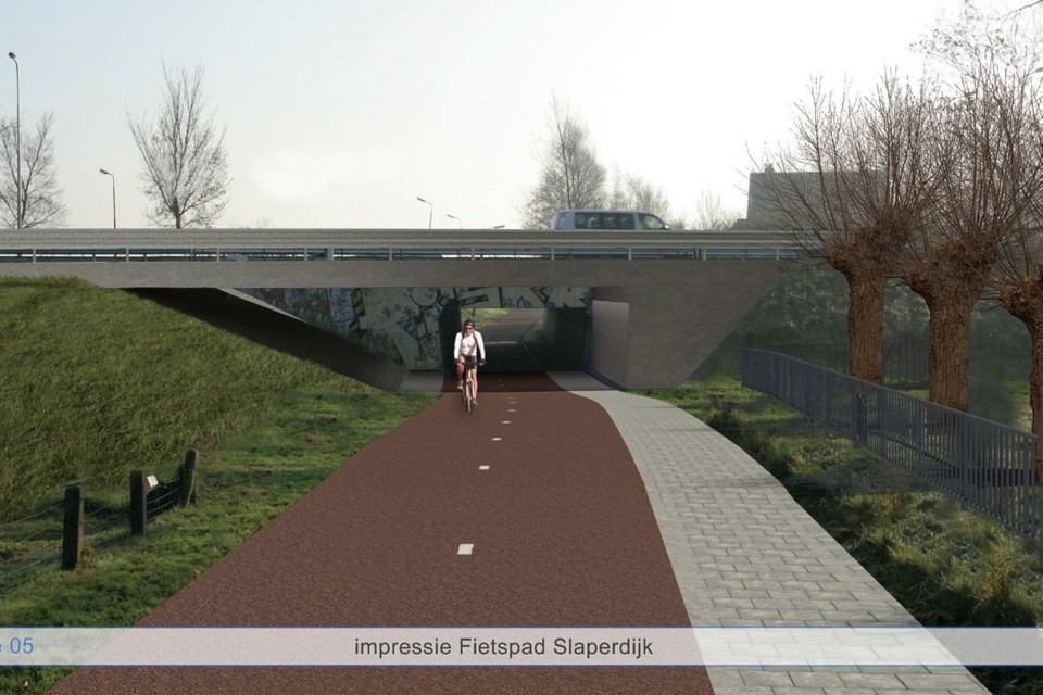Impressie van de HOV-busbaan over het fietspad N208 Santpoort-Noord. Illustratie:  
projectbureau hov velsen