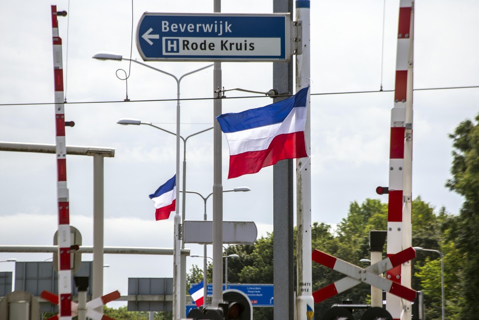 Protestvlaggen boven de Rijk de Waalweg en Velsertraverse (N197) bij Beverwijk.