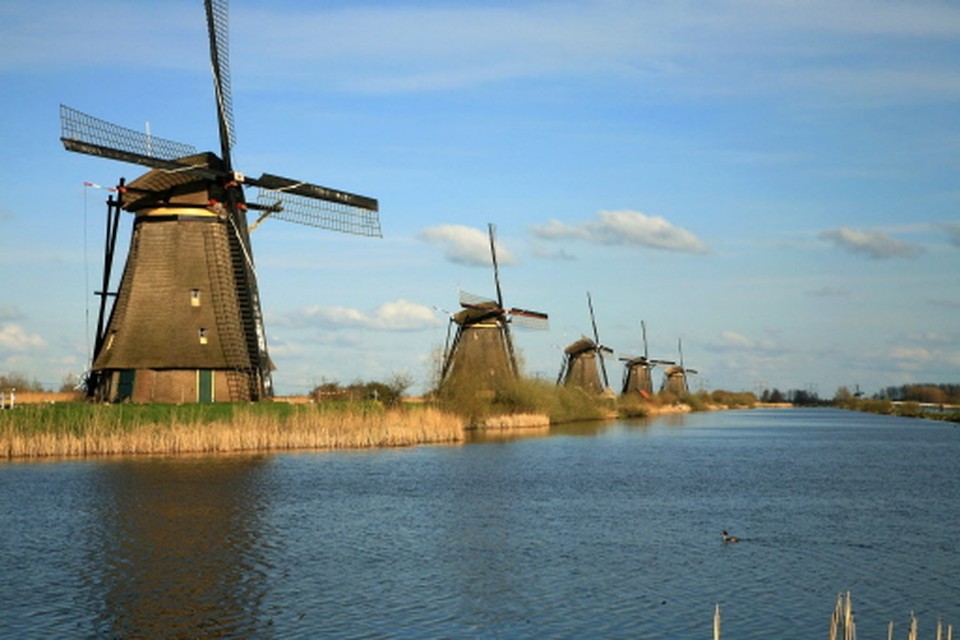 De wereldberoemde molens van Kinderdijk. 