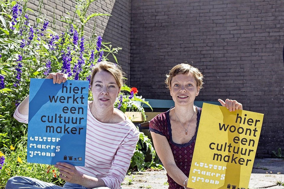 Cultuurmakers Maud van Gool en Joni Zwart (rechts) met de posteractie aan het begin van de zomer.
