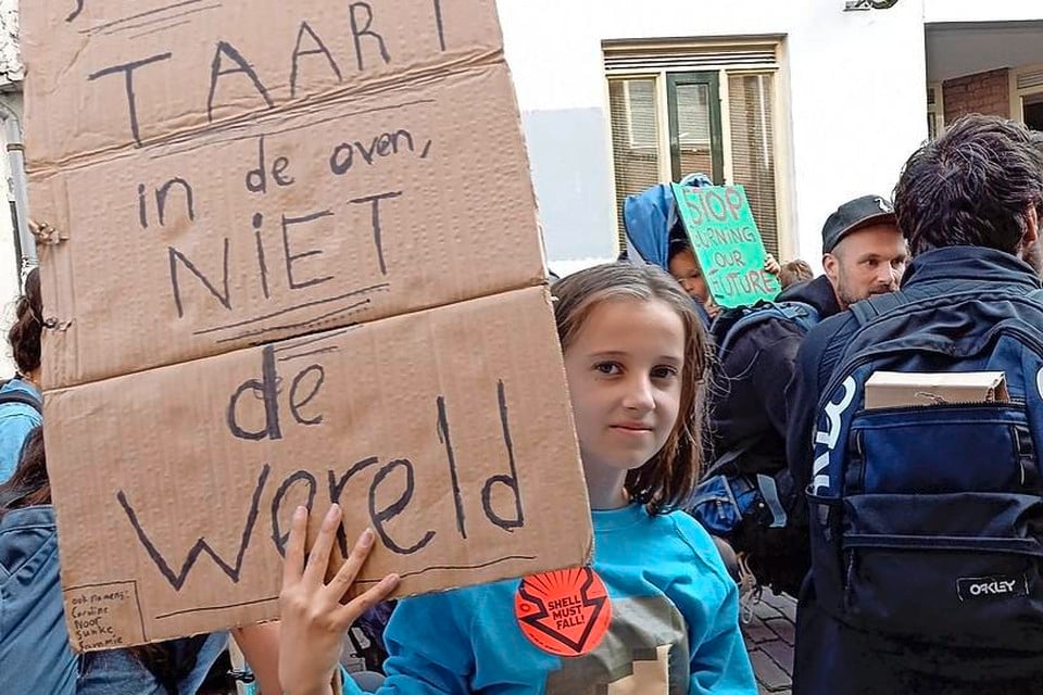 Fenneke bij een klimaatprotest in Utrecht vorig jaar.