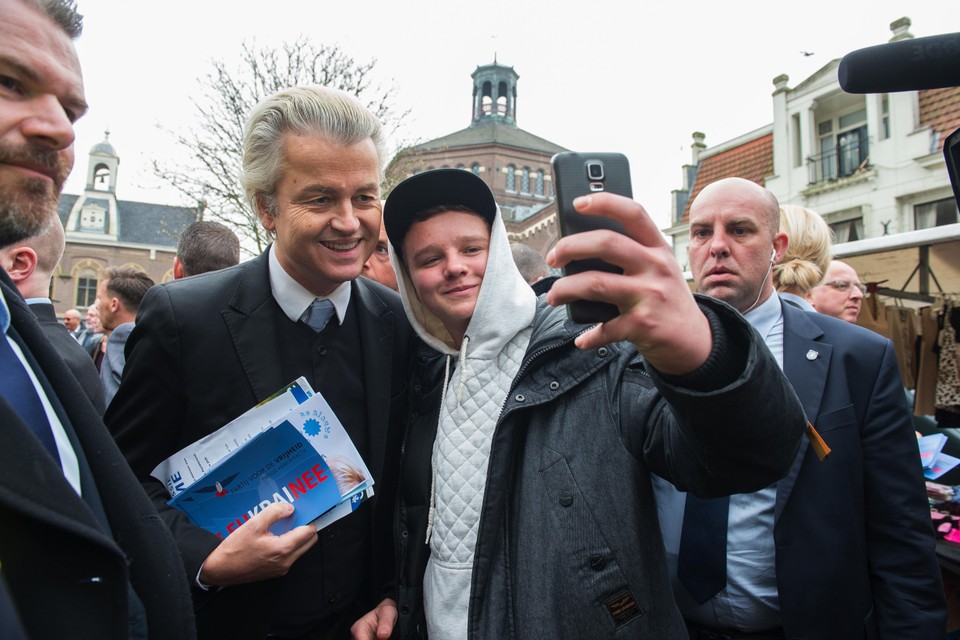 PVV-leider Geert Wilders op campagne in Purmerend.