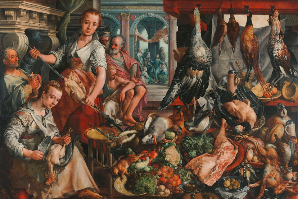 De welvoorziene keuken’ (ca. 1566) van Joachim Beuckelaer, Collectie Rijksmuseum.
