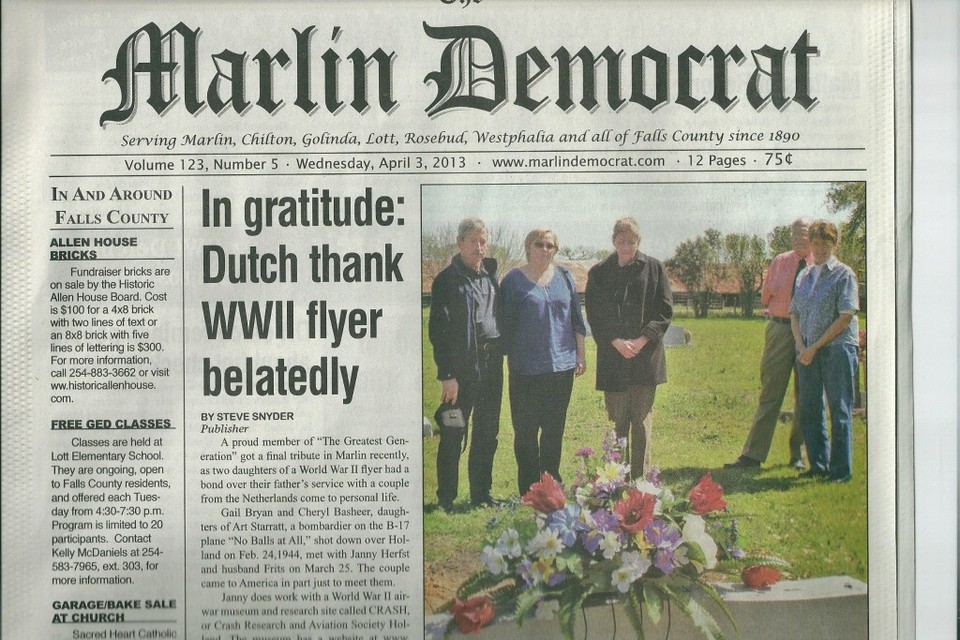 De voorpagina van de Marlin Democrat.