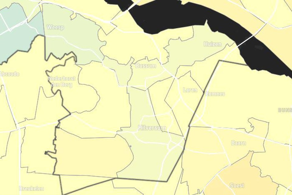 Deze regio kleur geel (gemiddeld) en groen (onder gemiddeld).