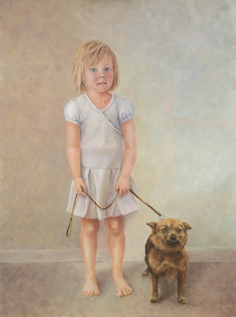 Josephine met hondje (2014), olieverf, 70x90 cm