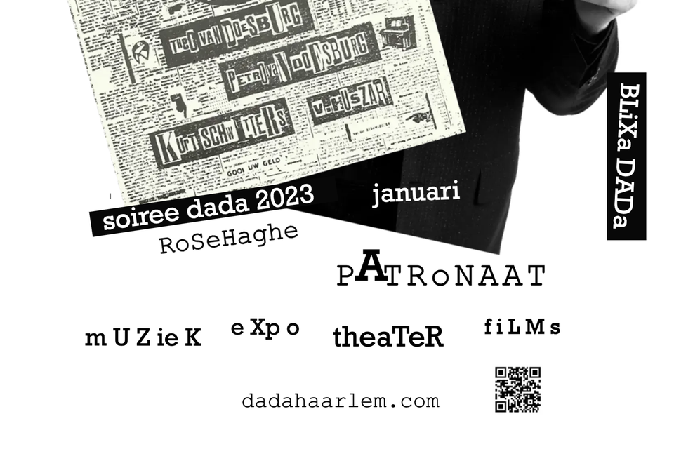 Affiche van het komende Dada-programma in Haarlem.