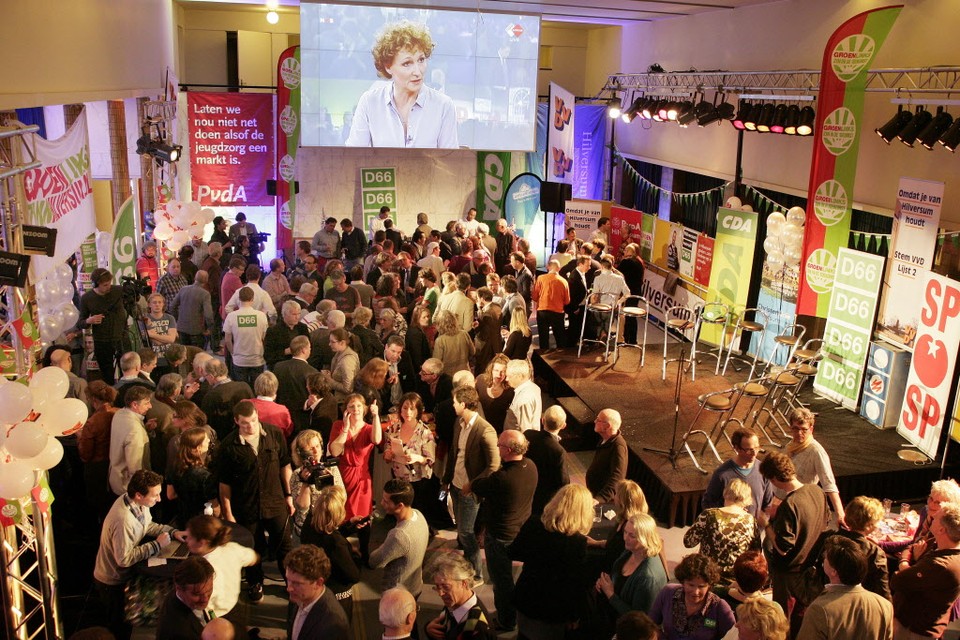 De uitslagenavond, op de verkiezingsdag in Hilversum. Foto Studio Kastermans