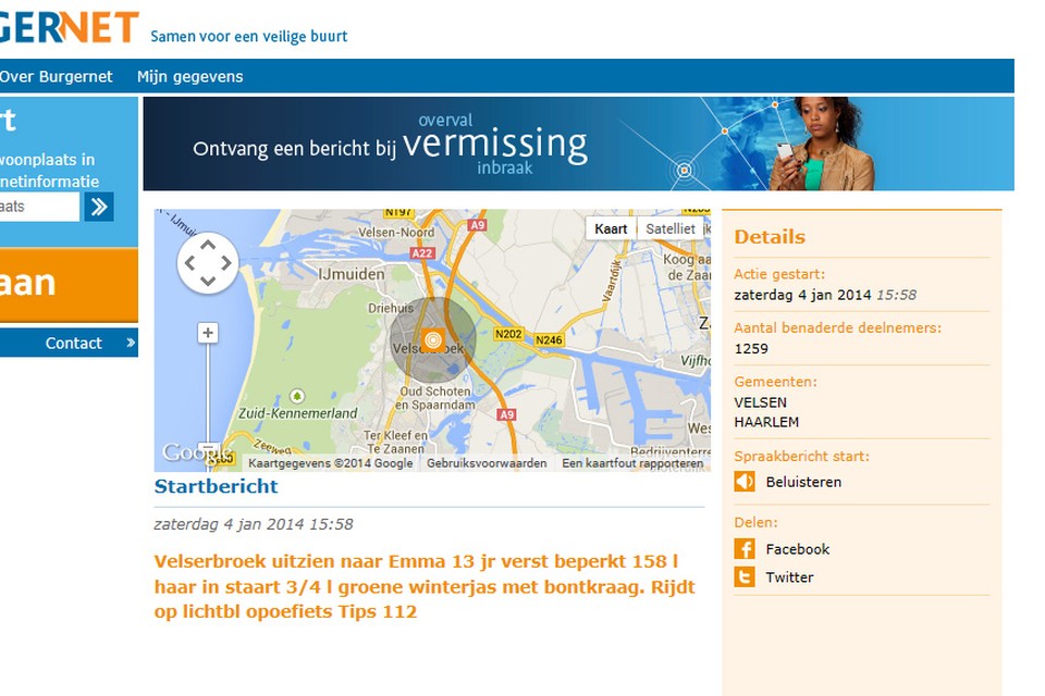 Burgernet: vermist meisje in Velserbroek weer terecht