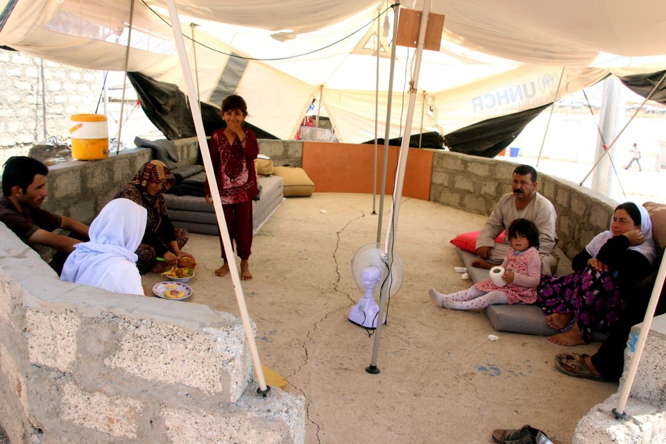 Yezidi's in een opvangkamp in Zakho, aan de Turks-Iraakse grens. Foto: Epa