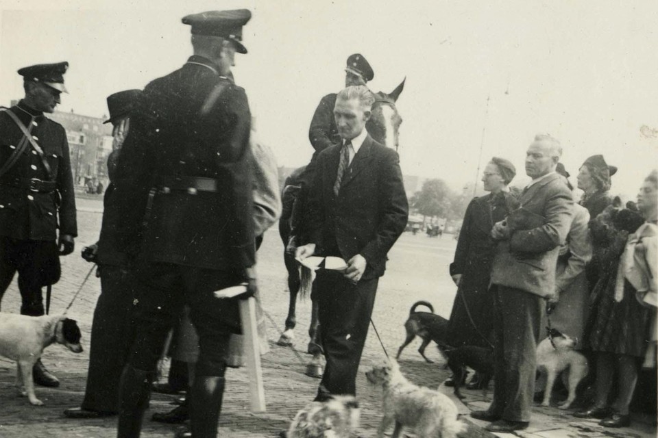 1942, hondenvordering bij Olympisch Stadion in Amsterdam.
