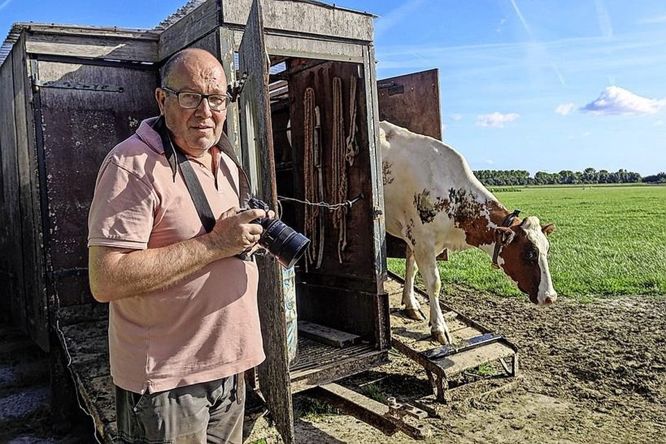 Gert van den Bosch tijdens de fotoshoot in Oude Niedorp. ,,Ik ga zelfs wel eens mee de koeien ophalen. Vind ik leuk.”
