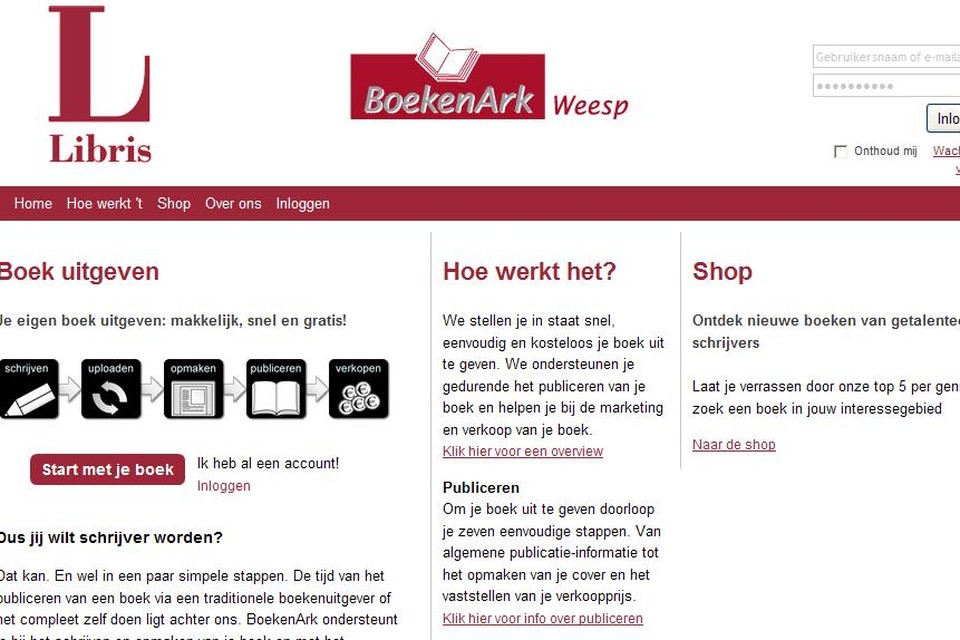 Schrijvers mogen zelf boek uitgeven. Foto: printscreen www.uitgeveninweesp.nl 