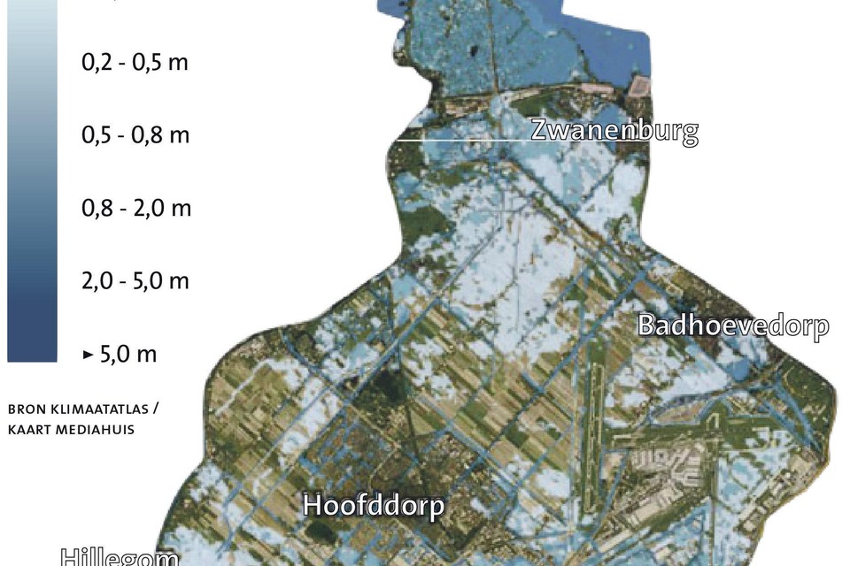 Dit is de situatie in Haarlemmermeer als de primaire en regionale dijken breken.